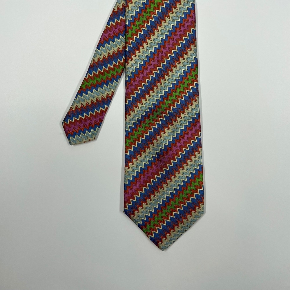 Missoni Cravatte Multicolor Zigzag Chevron Silk Necktie Mens OS